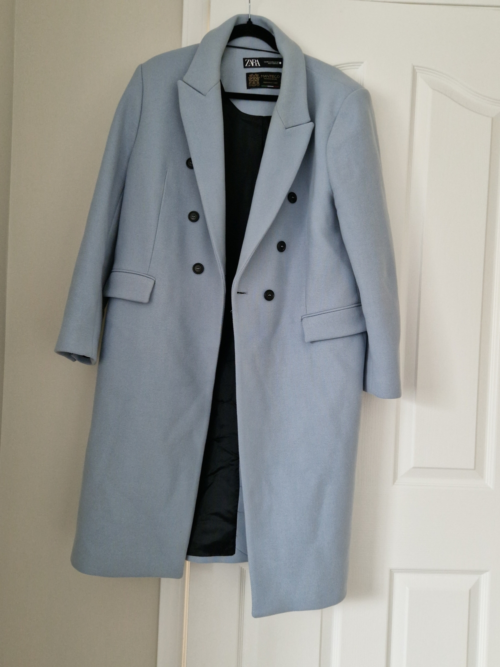 ZARA Light Blue Double-Breasted Wool Blend Coat